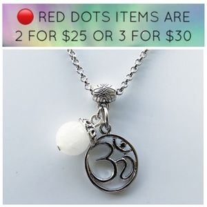 🔴SALE om sign & white agate gems steel necklace